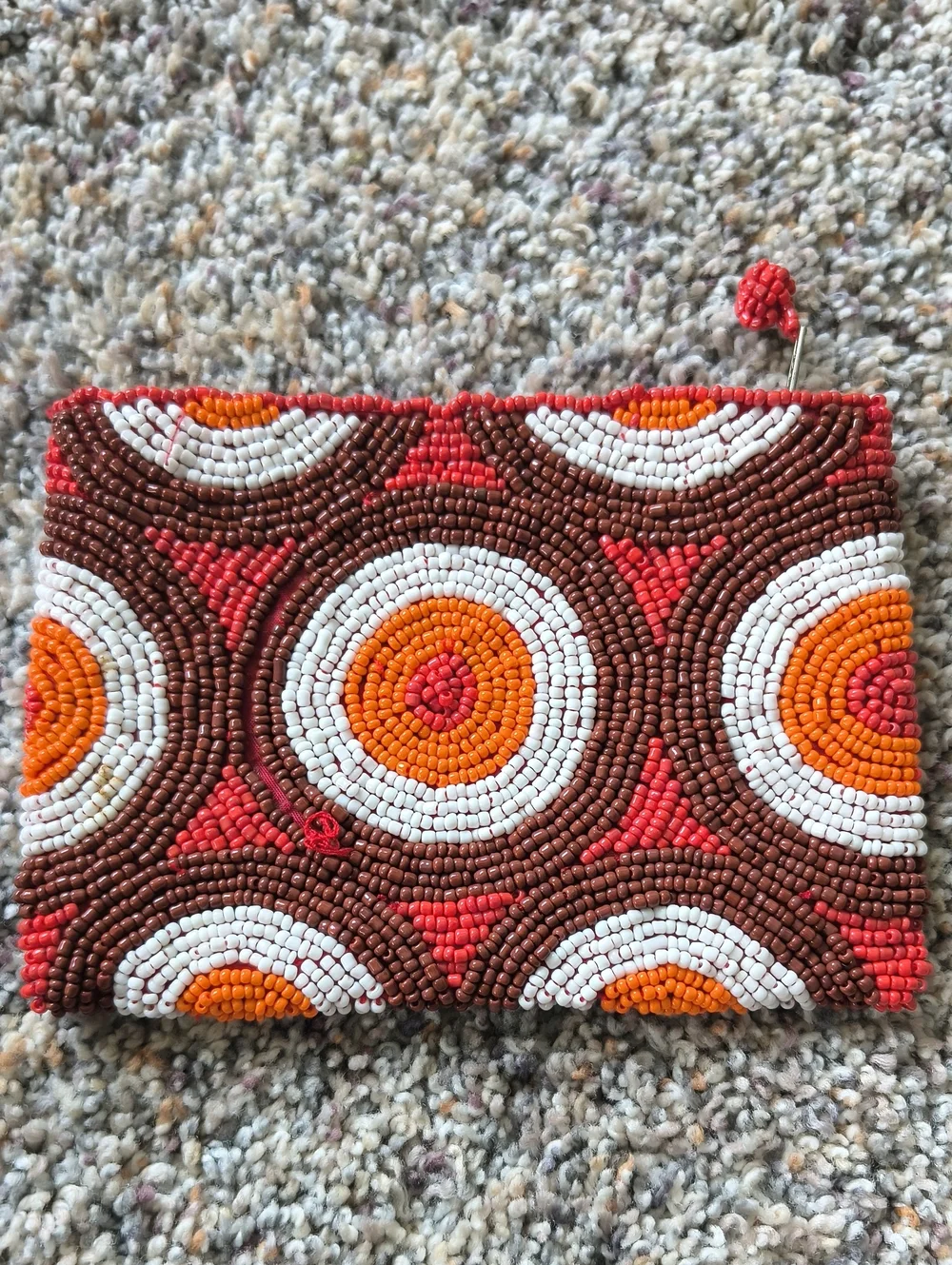 Hand-Beaded Women’s Clutch - Brown, Orange & White